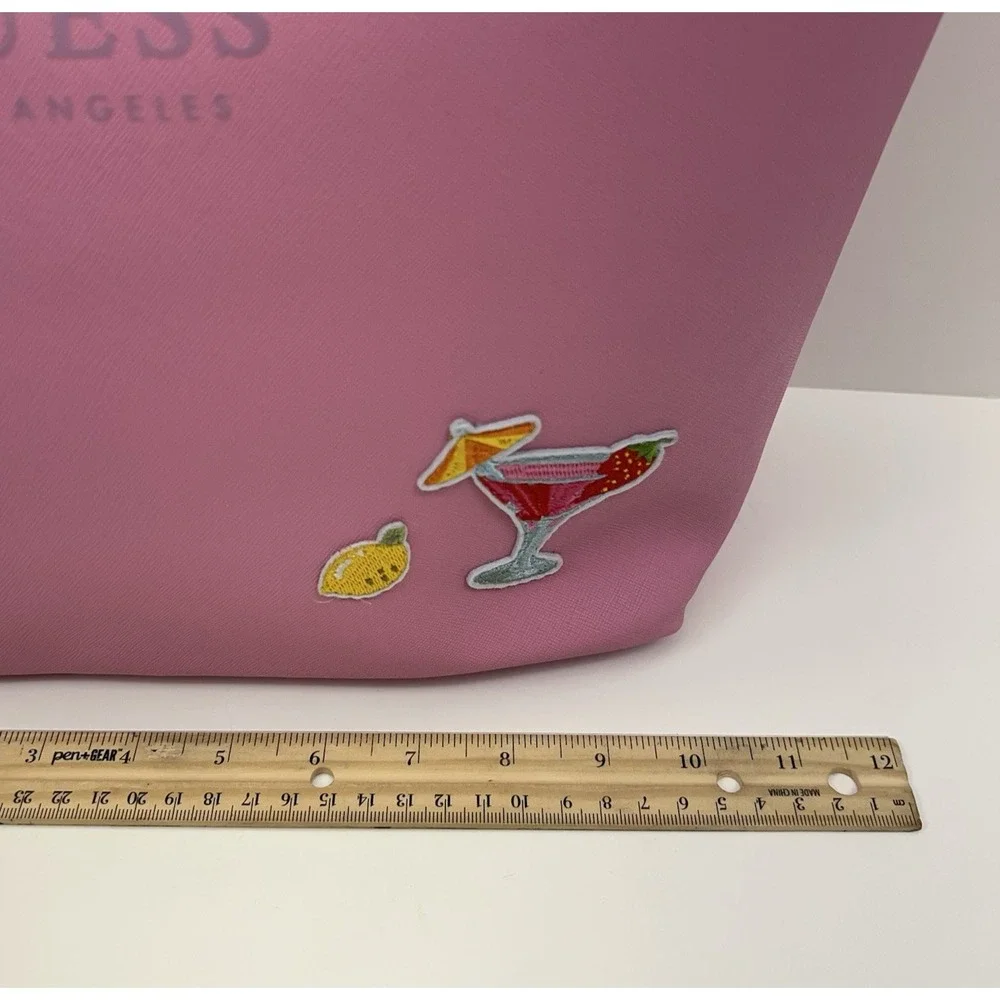 GUESS Insulated Lunch Tote Bag Top Handle Pink PVC Cooler School Travel Office